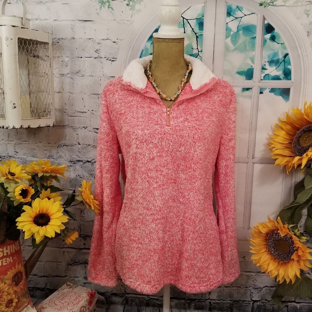 💖SALE! STRAWBERRY FROST LUSH FAUX SHERPA TOP L&XL - Picture 2 of 7